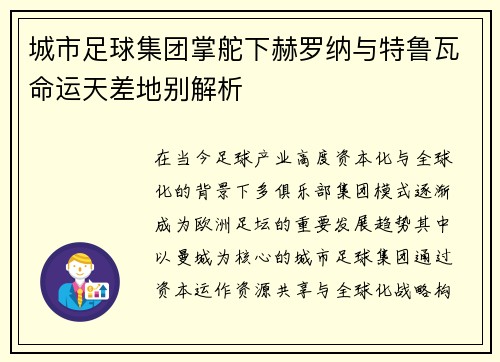 城市足球集团掌舵下赫罗纳与特鲁瓦命运天差地别解析 城市足球集团掌舵下赫罗纳与特鲁瓦命运天差地别解析